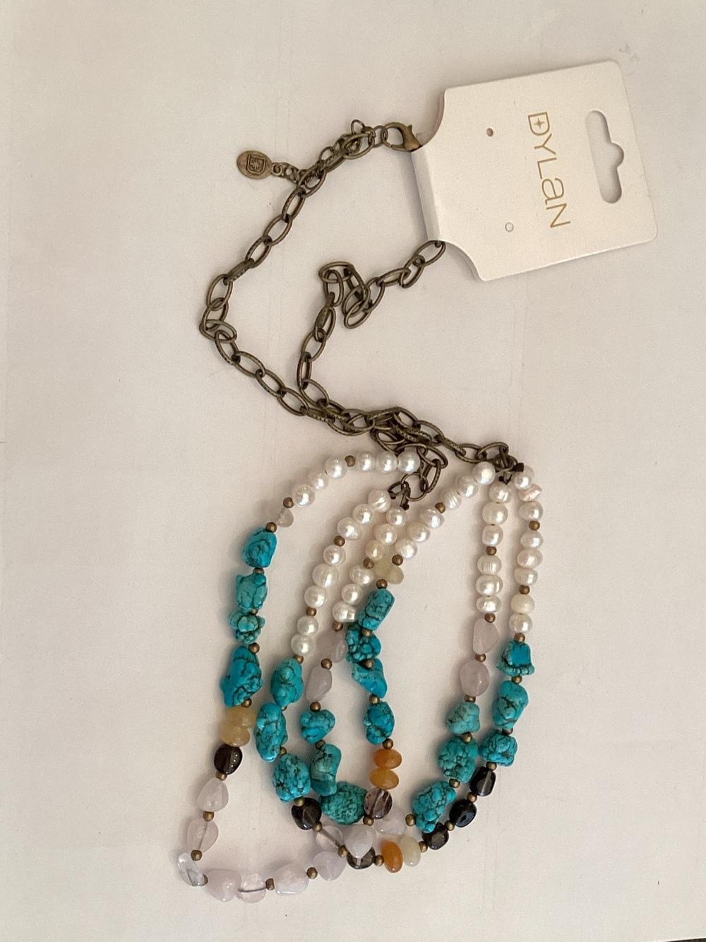 dylan Layered Turquoise Chip and Pearl Necklace with Mixed Beads
